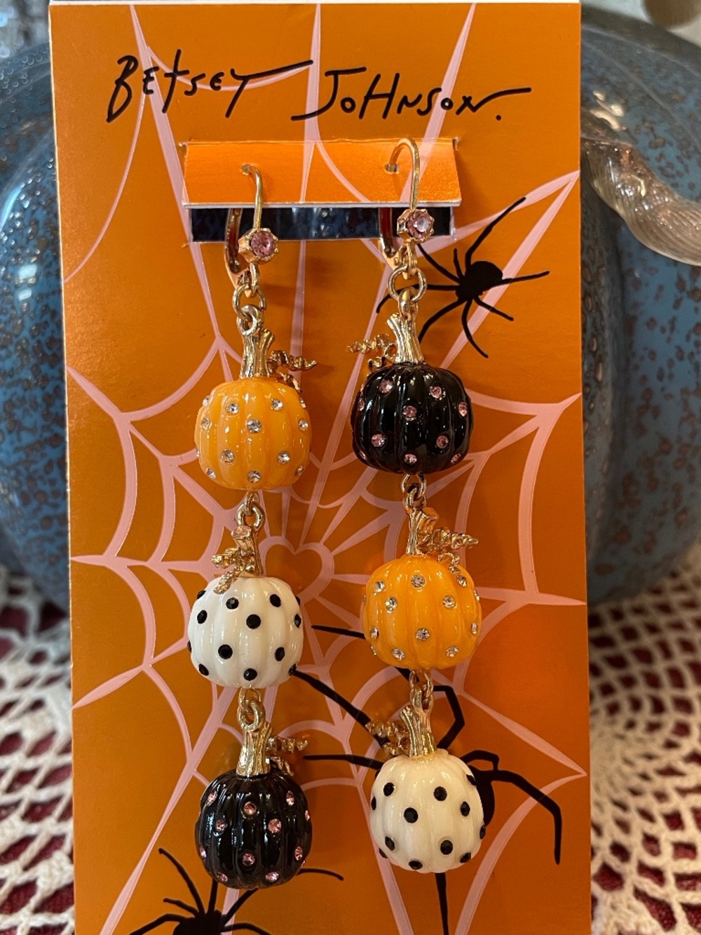 Betsey Johnson pumpkin drop earrings NWT
